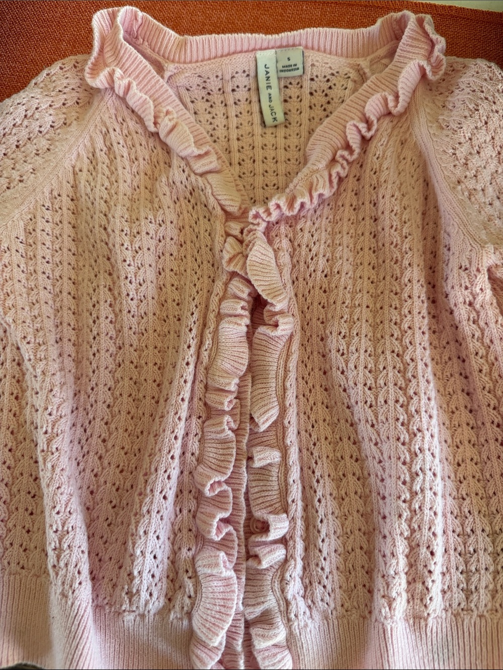 Janie and Jack Light Pink Ruffle Open-Knit Cardigan